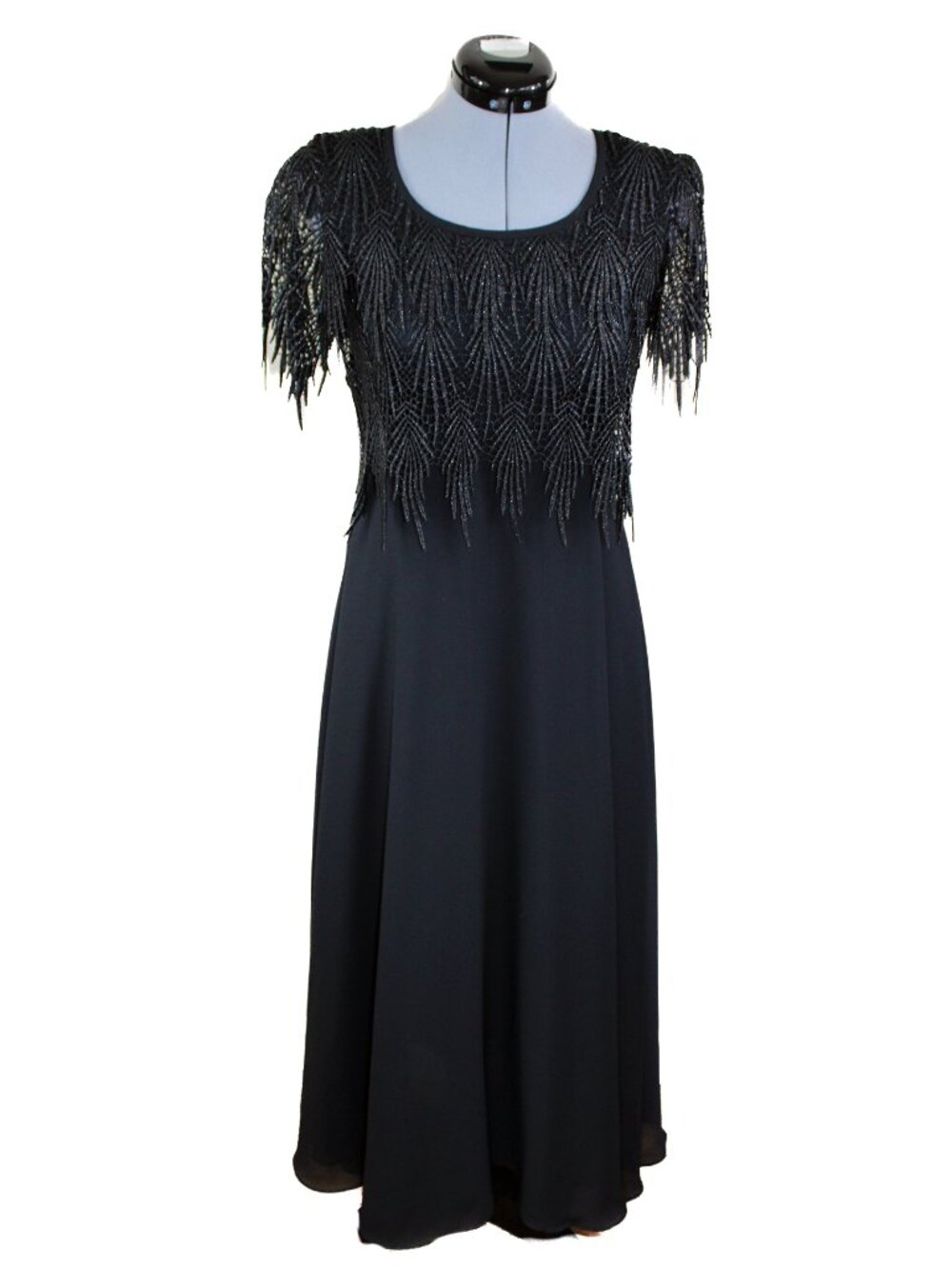 NWT NIGHTWAY COLLECTIONS VTG Sz 4 Black Fringe Dress Gown Formal Evening